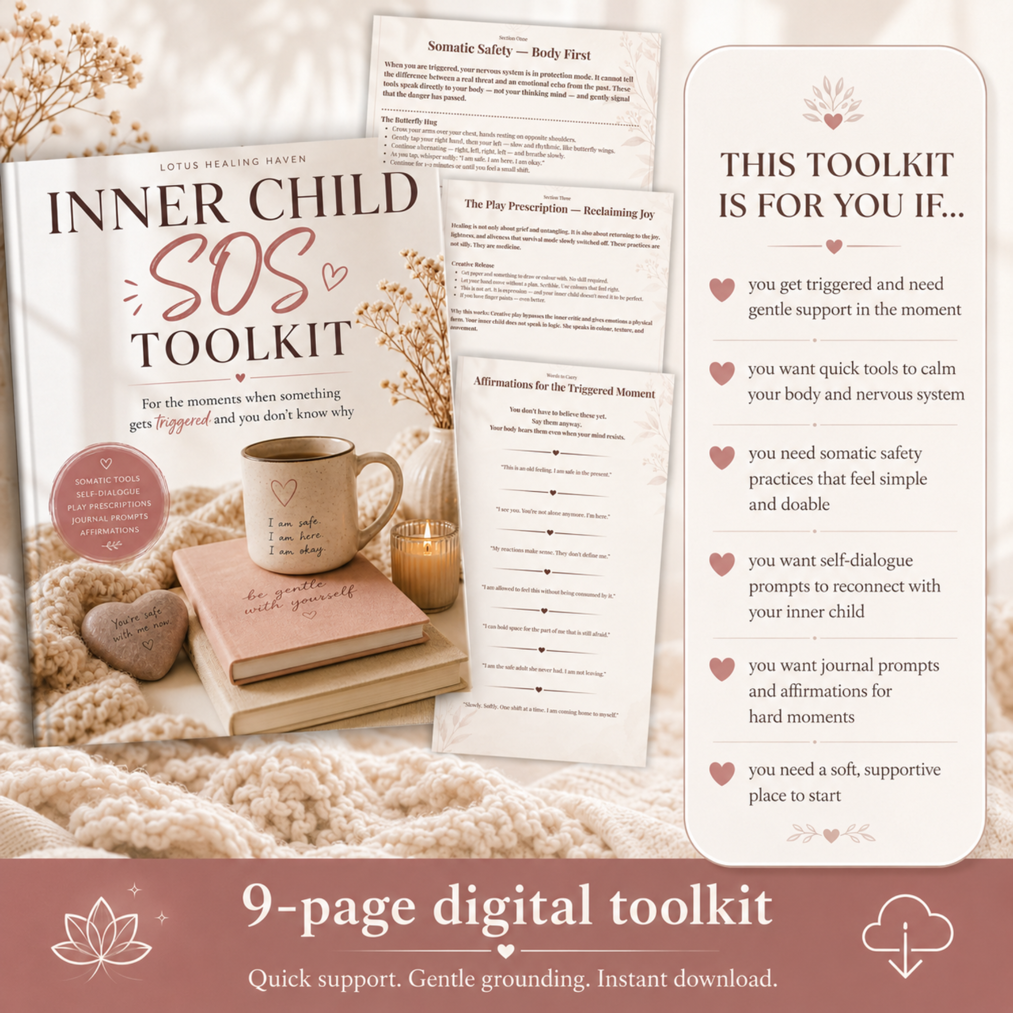 Inner Child SOS Toolkit | 9-Page Digital Toolkit for Triggered Moments, Nervous System Support & Self-Soothing
